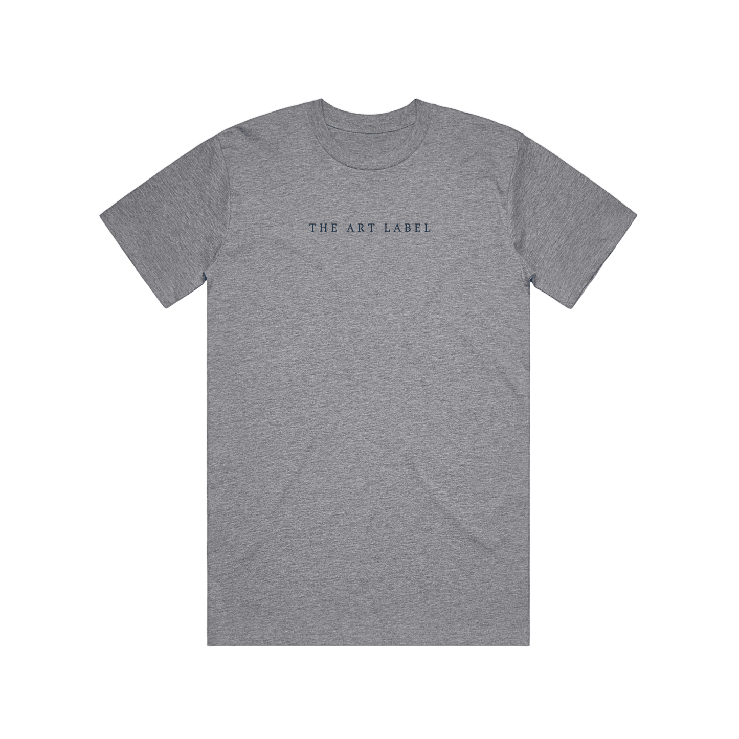 Grey Marle t-shirt with 'THE ART LABEL' logo printed on wearable art