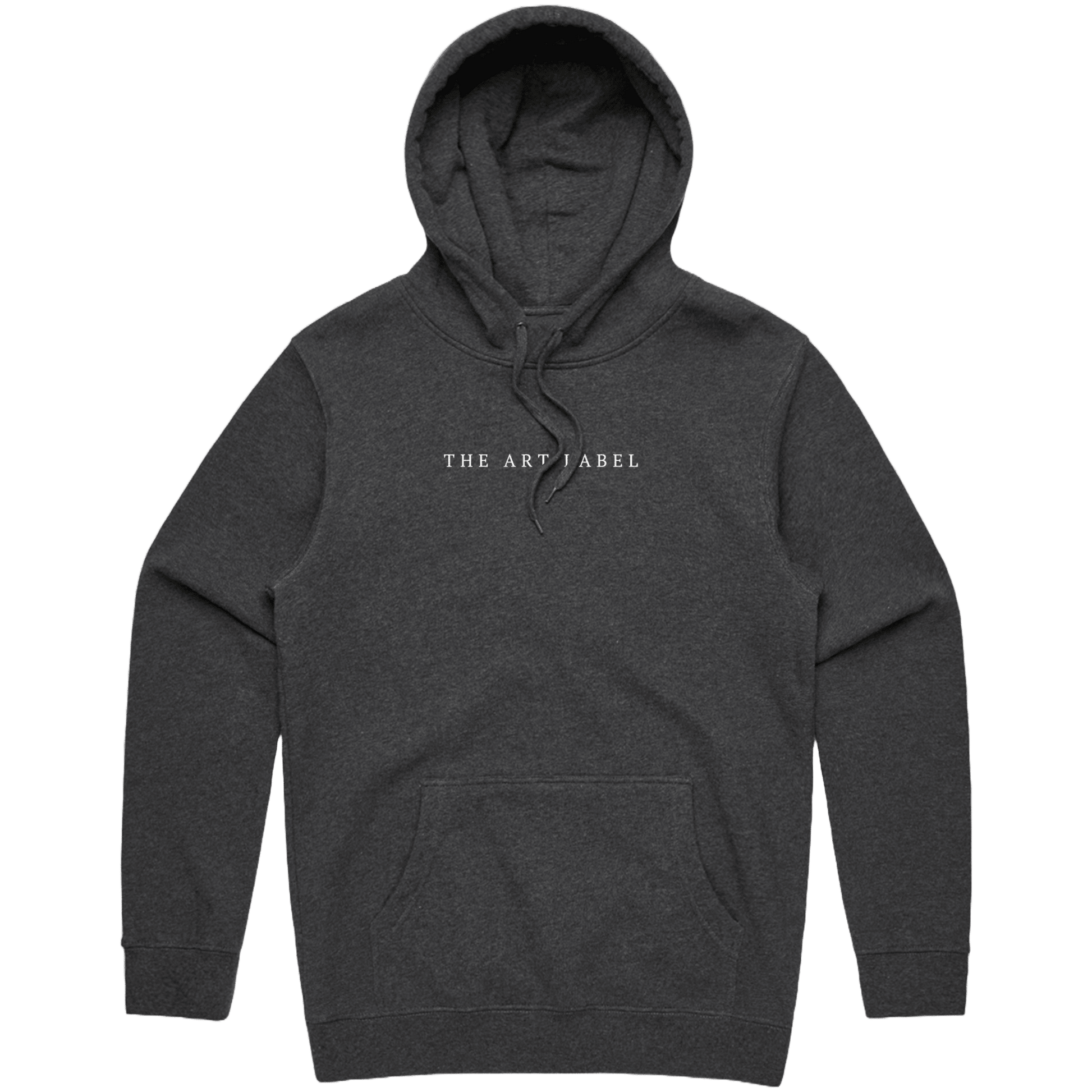 Asphalt Marle hoodie with a White 'The Art Label' logo printed on wearable art