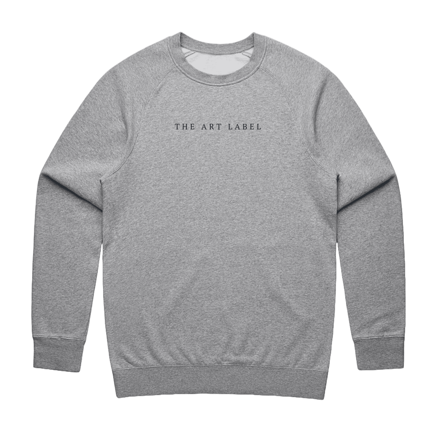 Grey Marle sweatshirt with 'THE ART LABEL' logo printed on wearable art