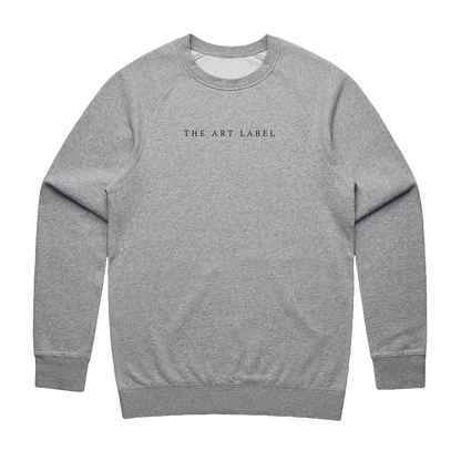 Grey Marle sweatshirt with 'THE ART LABEL' logo printed on wearable art