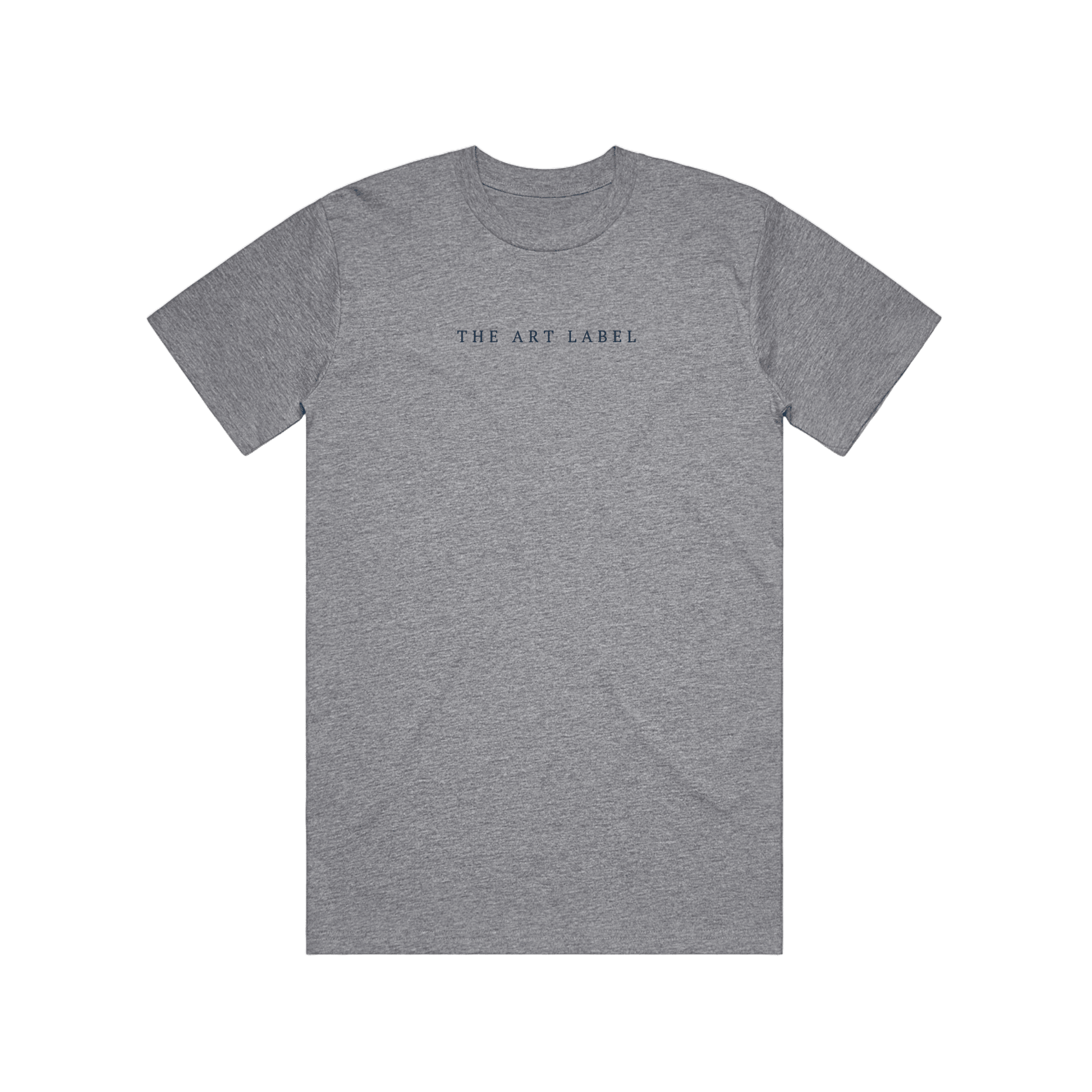 Grey Marle t-shirt with 'THE ART LABEL' logo printed on wearable art
