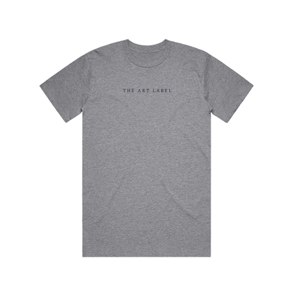Grey Marle t-shirt with 'THE ART LABEL' logo printed on wearable art